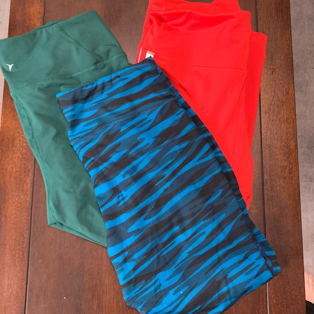 Old Navy Women's Leggings Trio - Green, Red, Blue-Black